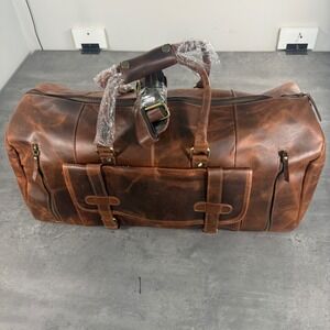 Denver Leather Craft Rio Duffel Men Large Brown Leather Shoe Compartment Travel